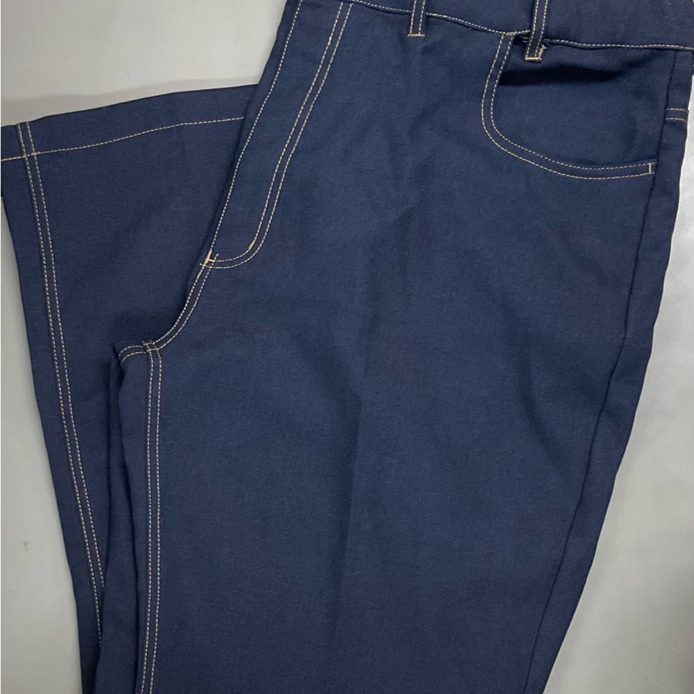 Haband Fit-Forever Stretchy Elastic Dark Blue Pleated Dress Pants Denim-Looking